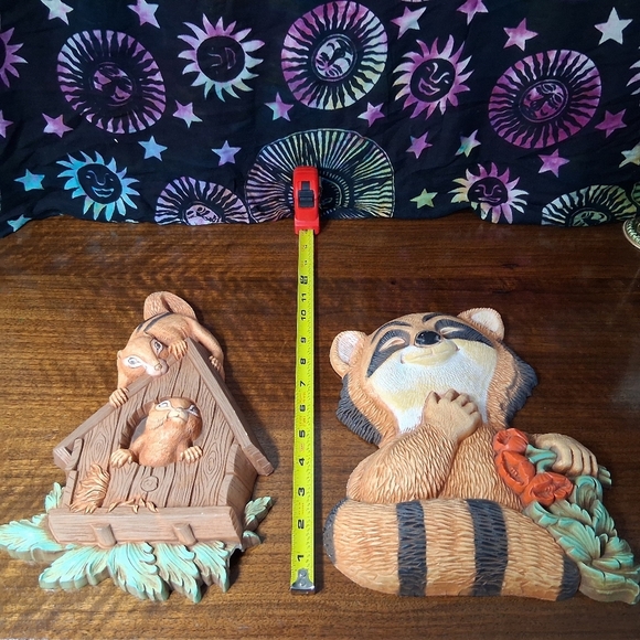 Vintage Homco Wall Hangings Woodland Chipmunk And Raccoon 1977 Dart Plastic - Picture 14 of 16